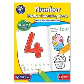 Carte de colorat cu activitati in limba engleza si abtibilduri Invata numerele - NUMBER - Orchard Toys