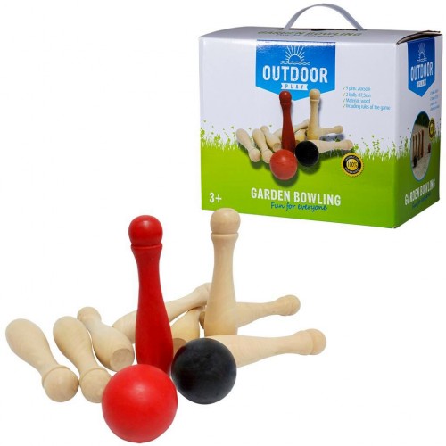 Set bowling din lemn pentru exterior, cu 9 popice și 2 bile - Outdoor Play