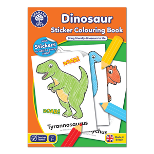 Carte de colorat cu activitati in limba engleza si abtibilduri Dinozaur - DINOSAUR - Orchard Toys