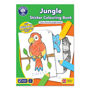 Carte de colorat cu activitati in limba engleza si abtibilduri Jungla - JUNGLE - Orchard Toys